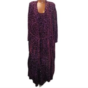 Lasoie Lounge Robe Slip Dress Sz Large Floral Textured Wine Purple Silk Blend